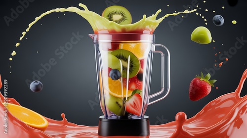 Vibrant Fruit Blender Smoothie Splash with Fresh Slices and Berries