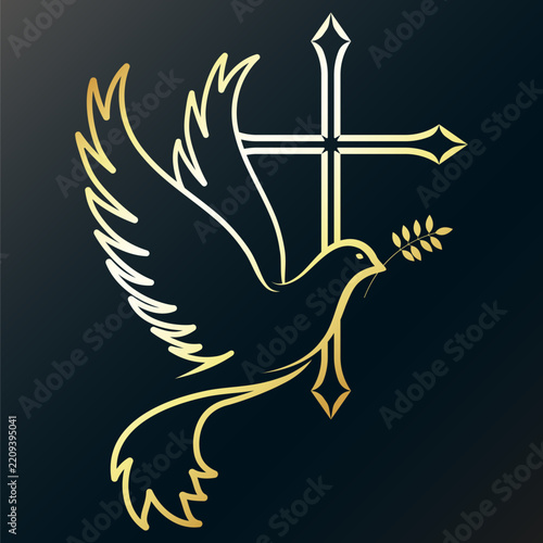 Dove of peace and golden Christian cross