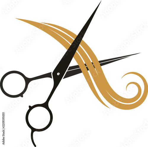 Hairdressing scissors and a beautiful, smooth lock of hair