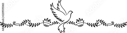 Dove of peace and branches with leaves