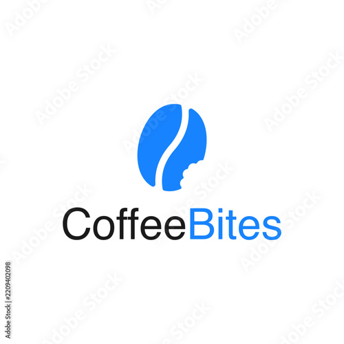Coffee Bites vector logo design with blue coffee bean and bite mark concept