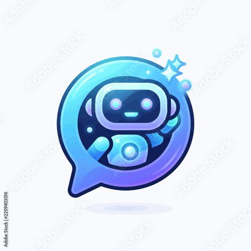 AI Assistant icon with friendly robot character in a speech bubble  