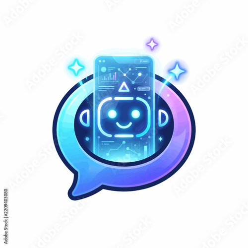 AI assistant symbol with smartphone in a colorful chat bubble  