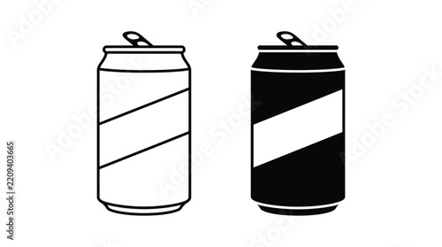 Soda can icon set in outline and solid vector illustration