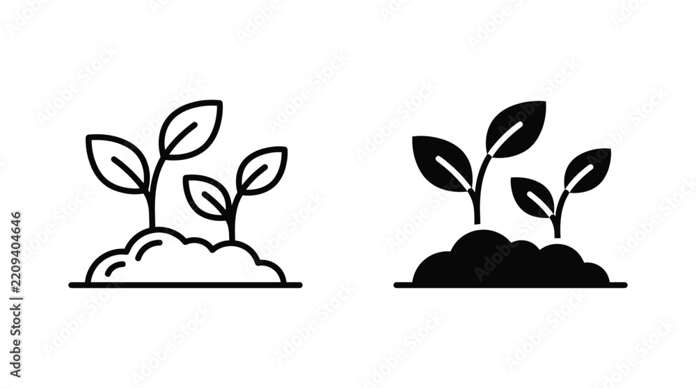 Sprout icon set outline and solid style vector illustration Stock ...