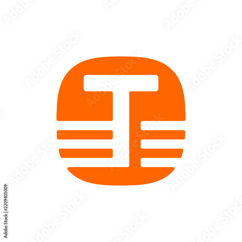 Abstract letter T logo design with orange rounded square background vector