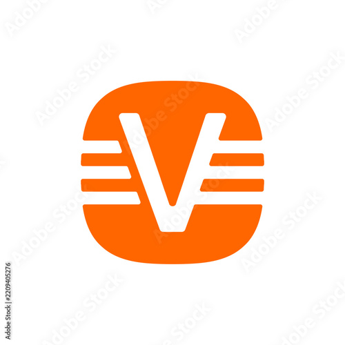 Abstract letter V logo design with orange rounded square background vector