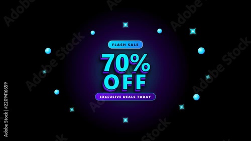 Glowing 70 percent off flash sale discount banner