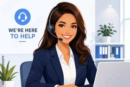 Customer service representative with headset and laptop providing assistance
