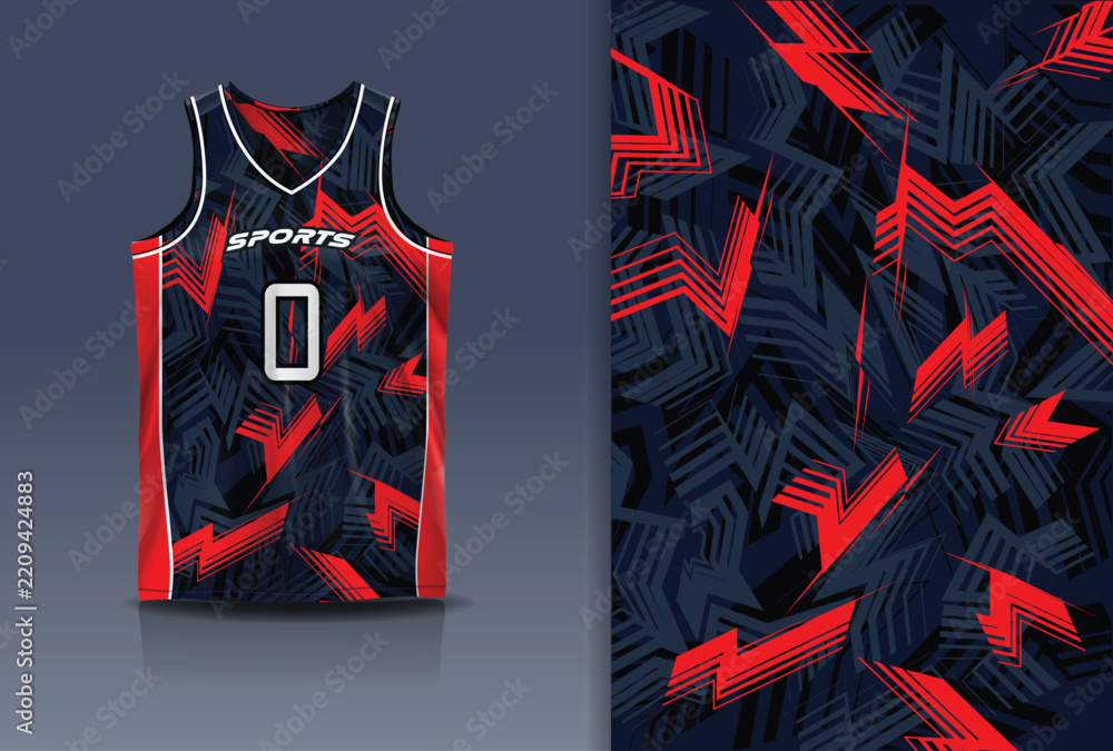 Obraz premium Basketball Jersey Sport Streetwear Design Abstract Geometric Zigzag Lightning Pattern Black Red