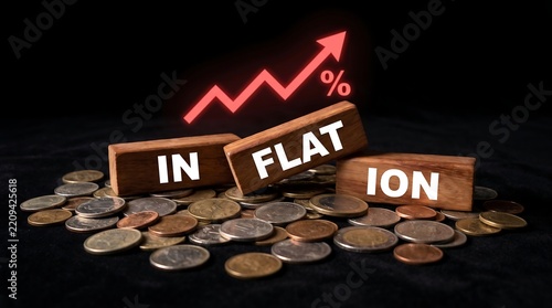 Financial concept showing flat interest rate increase with coins and wooden blocks