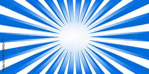 Blue and White Comic Style Sunburst Background with Bright Center