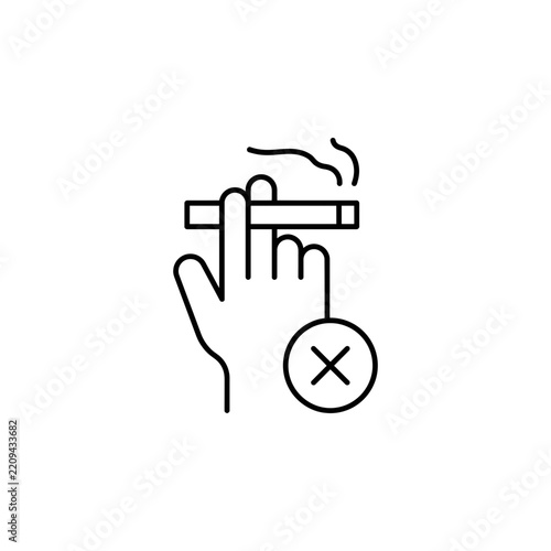 No smoking sign icon outline line art style representing prohibition with cigarette prohibition addiction monochrome