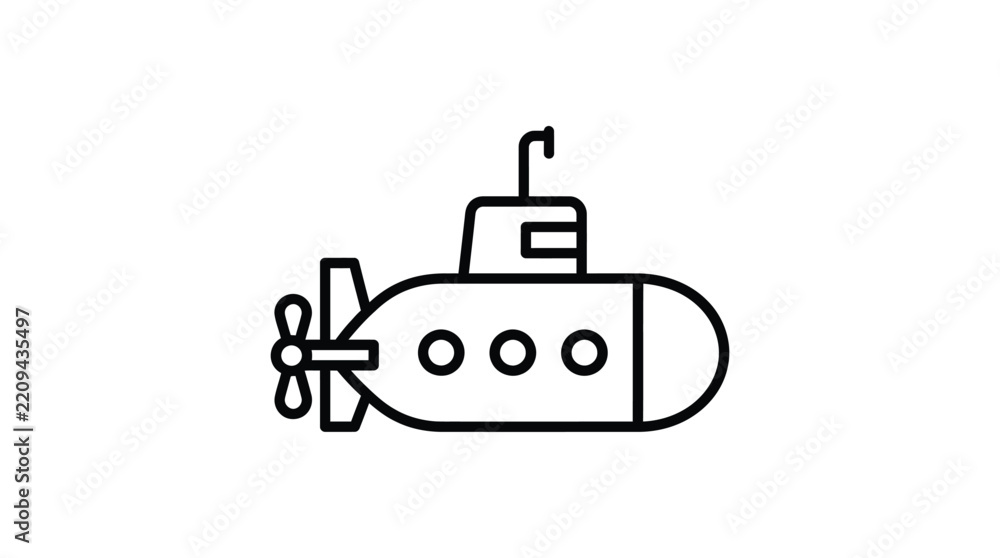 Obraz premium Submarine vector icon in outline style for maritime navigation and underwater