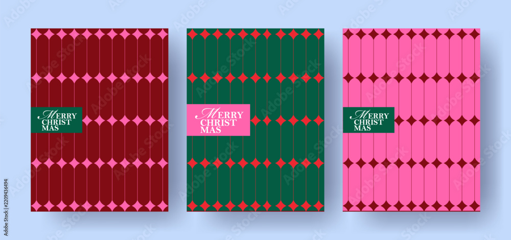 Fototapeta premium Elegant Christmas collection with geometric star patterns, festive typography and modern holiday layouts. Templates for Xmas cards, gift wrap, packaging, branding, posters and social media.