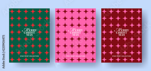 Elegant Christmas collection with geometric star patterns, festive typography and modern holiday layouts. Templates for Xmas cards, gift wrap, packaging, branding, posters and social media.
