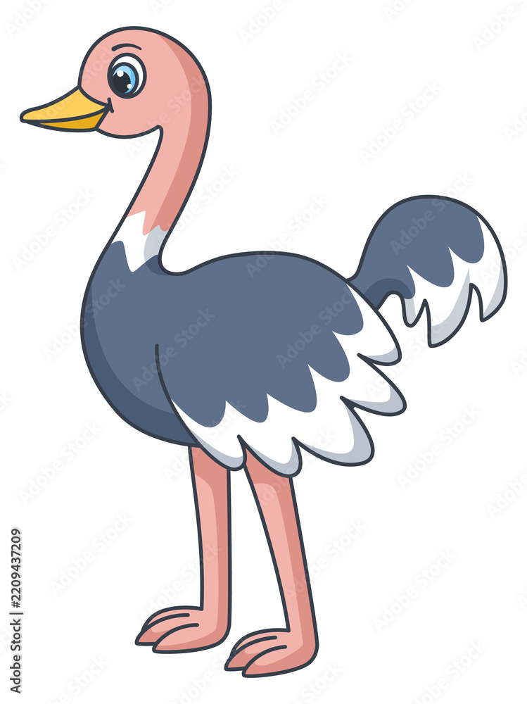 Obraz premium Ostrich baby animal cartoon mascot. Funny bird