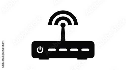 Wireless internet router icon with signal strength indicator in solid black
