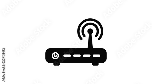Wireless internet router icon in solid black style for network connectivity