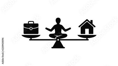 Work-life balance icon showing a person meditating on a scale between