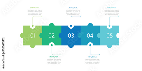 Vector puzzle infographic label design with circle infographic template design and 5 options or steps.	