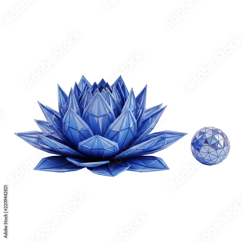 Blue stylized lotus flower with small sphere