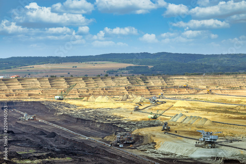 Open Pit Coal Mine with Heavy Machinery and Terraces in Kostolac, Serbia