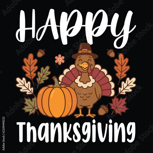 Cute Thanksgiving Turkey and Festive Vintage Typography Vector Set.