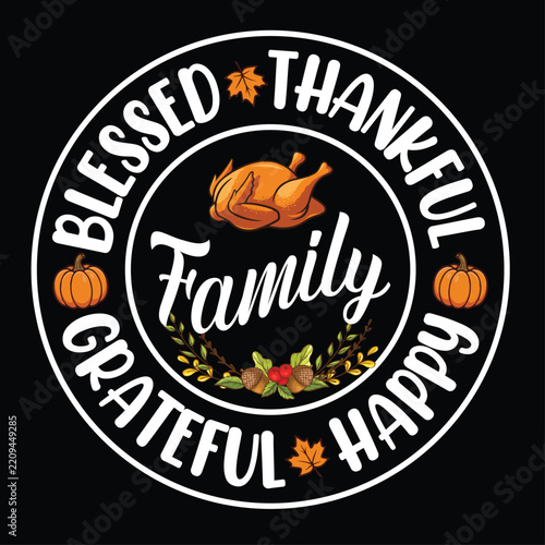 Cute Thanksgiving Turkey and Festive Vintage Typography Vector Set.