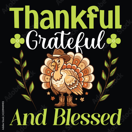 Cute Thanksgiving Turkey and Festive Vintage Typography Vector Set.