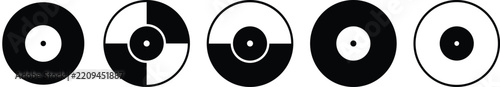 Vinyl Record Disc Icons Set Black White