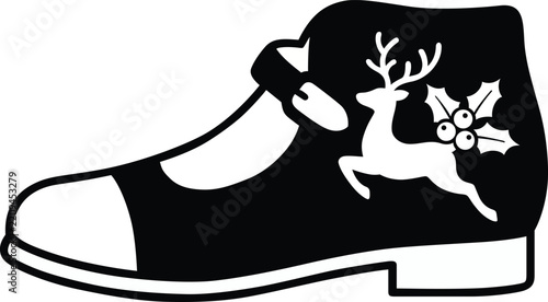 Christmas Boot with Reindeer and Holly Berry Holiday Vector Illustration