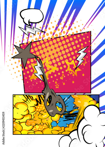 Vector cartoon background, colorful super comic book backdrop. Retro comics pop art design.