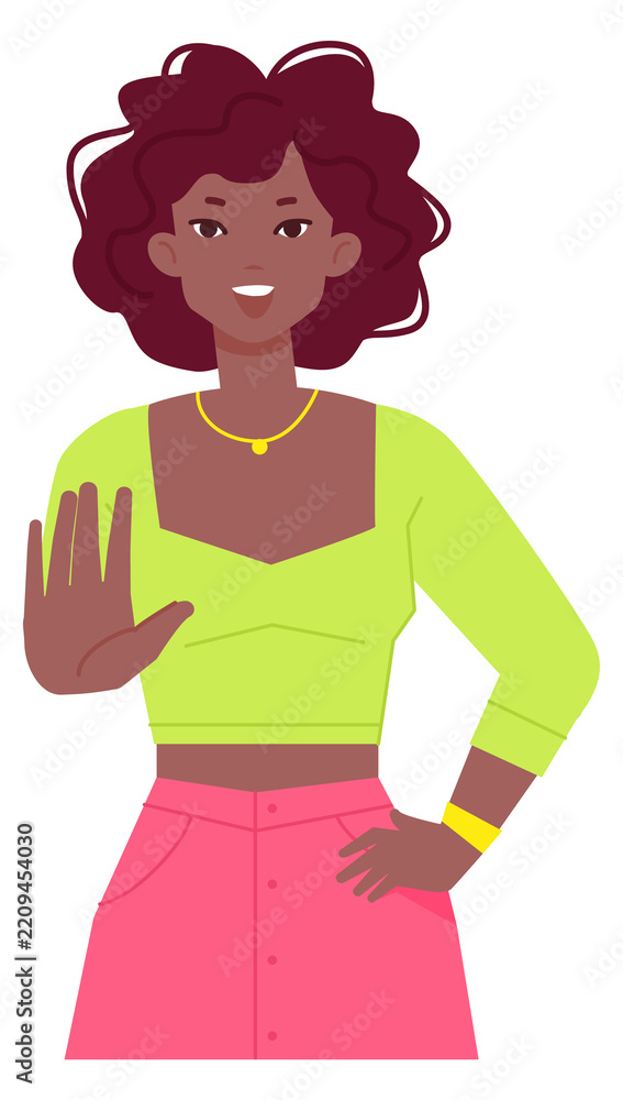Fototapeta premium Rejection gesture. Woman show stop. Negative sign