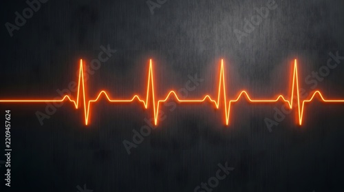 Neon heartbeat ECG line glowing orange on a dark textured background symbolizing health monitoring