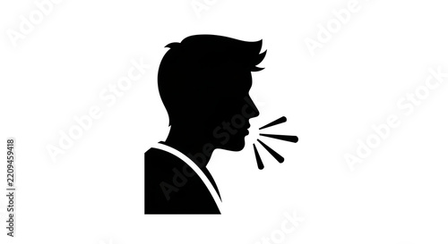 Black silhouette of a man coughing isolated on transparent background
