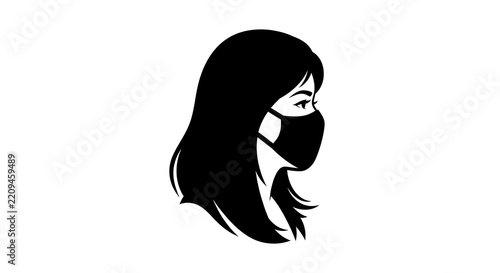 Woman wearing a protective face mask isolated silhouette graphic element