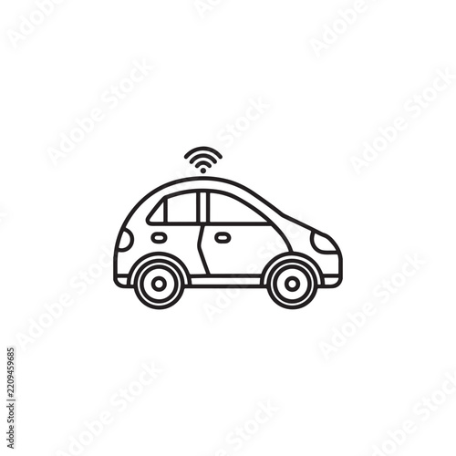 Simple line drawing car with wireless signal icon on roof