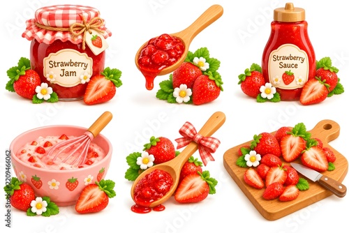 3D Strawberry Jam and Sauce Collection with Fresh Fruit