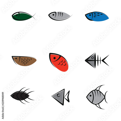 set colorfull fish, icon logo vector 