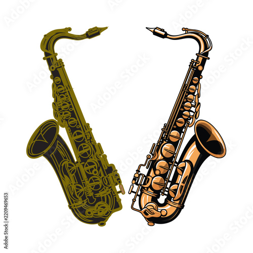 saxophone with musical notes, icon logo vactor