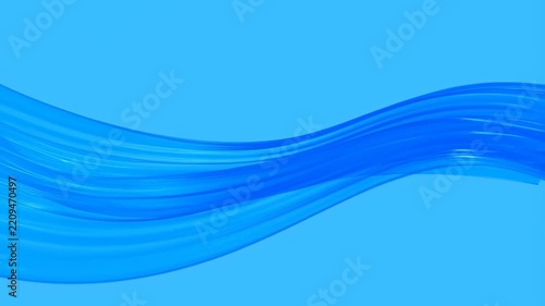 Blue translucent wave ribbons flow smoothly across a solid light blue background. Abstract animation features flowing motion and luminous energy.