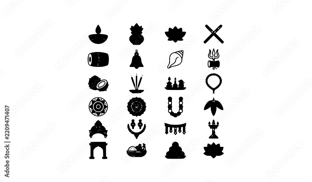 Obraz premium Minimal Navratri Puja Religious Festival Symbols Editable Vector Icon Pack