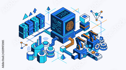 Isometric Smart Factory and Industrial Automation Concept