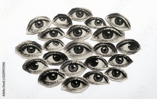 Collection of Vintage Human Eyes on White Background