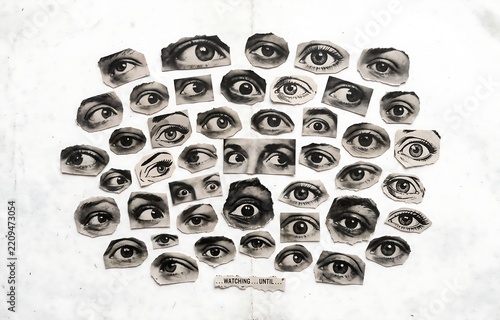 Vintage Collage of Human Eyes on White Background