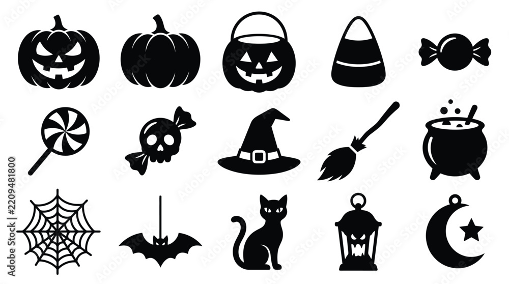 Fototapeta premium Halloween-themed vector set featuring Silhouette