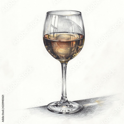 Beautiful handcrafted wine glass illustration with warm golden and graphite details high resolution picture