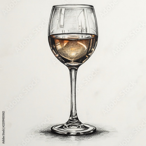 Hand drawn white wine glass sketch on clean background high resolution picture