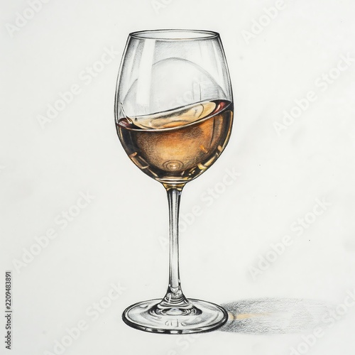 Realistic colored pencil illustration of swirling amber wine glass high resolution picture